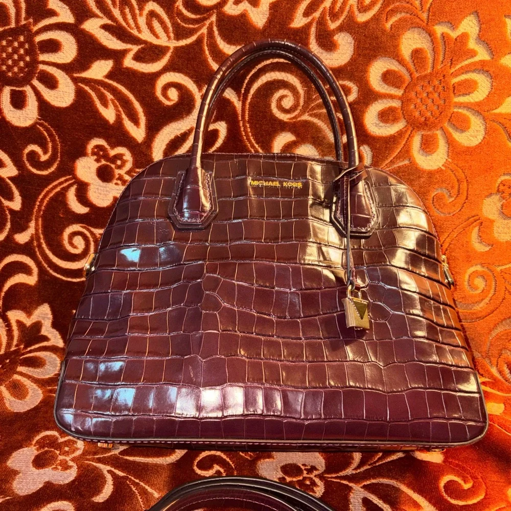 Michael Kors Purple Croc-Embossed Women's Bag, Top Handle & Crossbody Strap